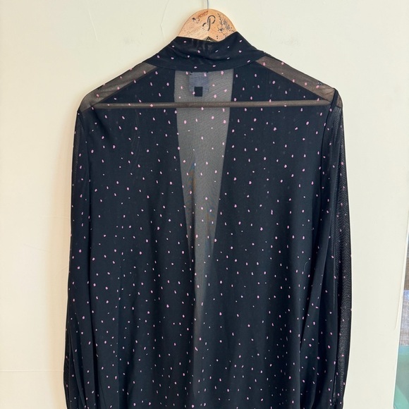 CAbi Impetuous Topper Black Pink Polka Dot Sheer Mesh Long Sleeve Womens Size L - Picture 7 of 11